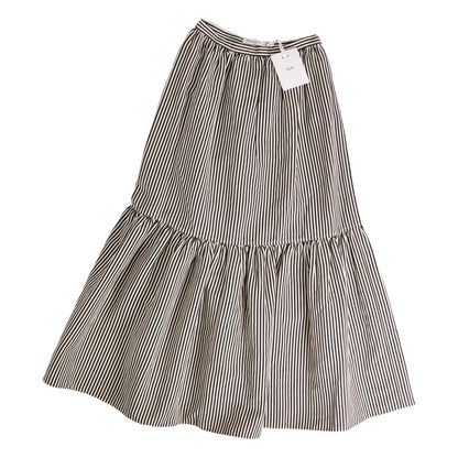 Dior Skirt Long Striped Linen Silk Black US 4
