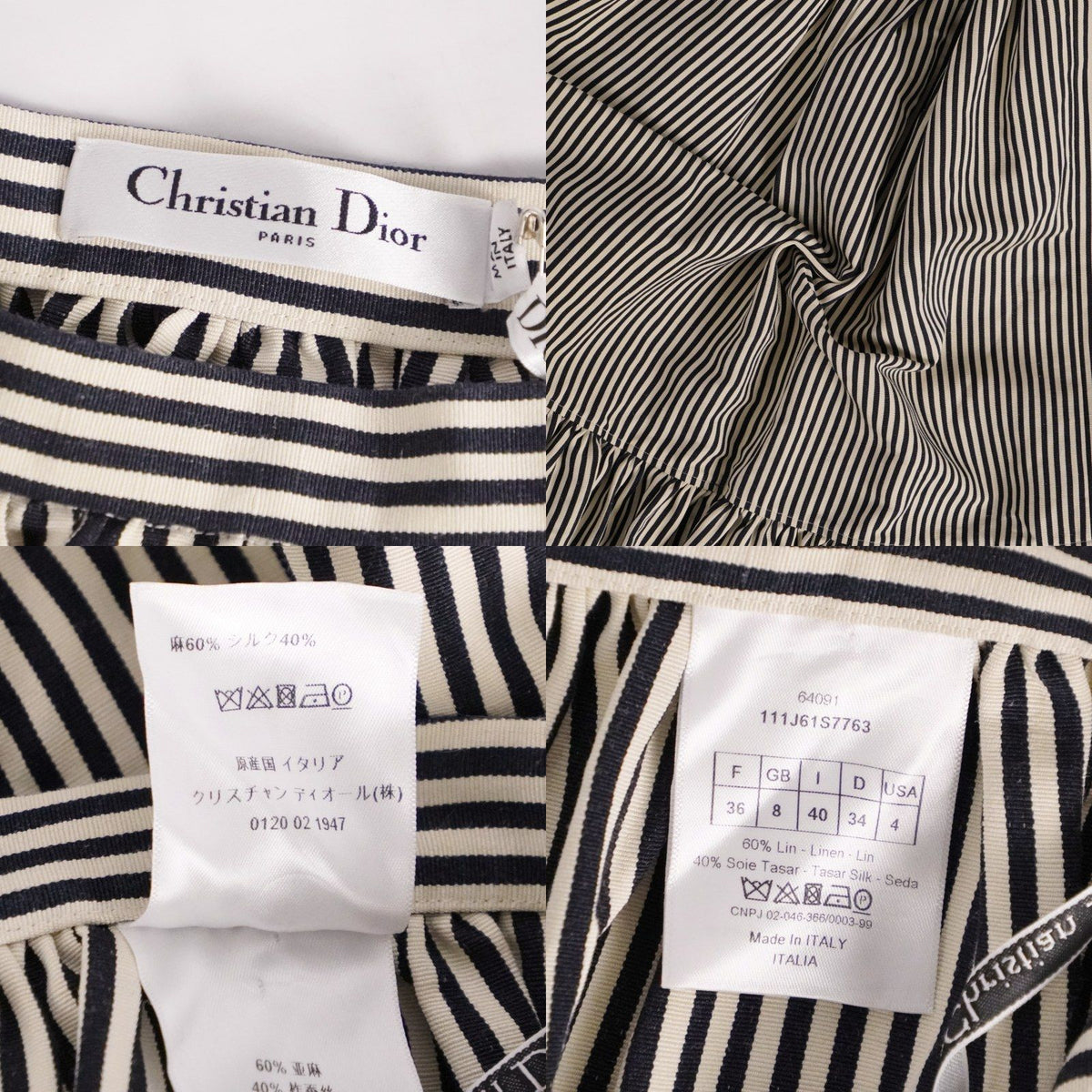 Dior Skirt Long Striped Linen Silk Black US 4 — view 8