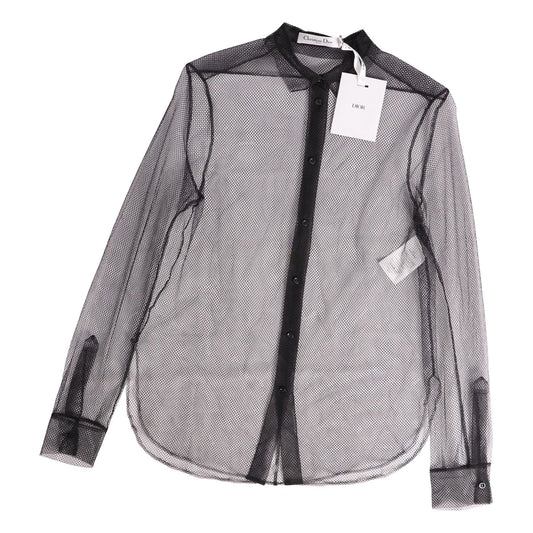 Dior Shirt Blouse Long Sleeve Mesh Tulle Sheer Top Nylon Black US 4