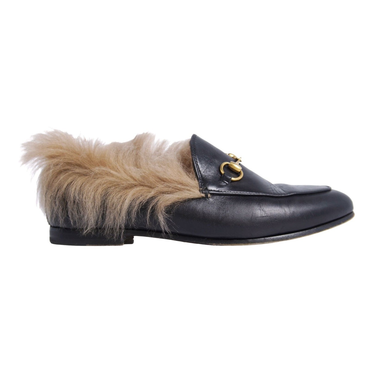 Gucci Loafers Moccasins Horsebit Fur Shoes Leather Black — view 6