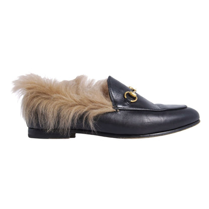 Gucci Loafers Moccasins Horsebit Fur Shoes Leather Black — view 6