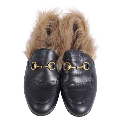 Gucci Loafers Moccasins Horsebit Fur Shoes Leather Black — view 4