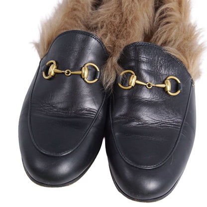 Gucci Loafers Moccasins Horsebit Fur Shoes Leather Black — view 3