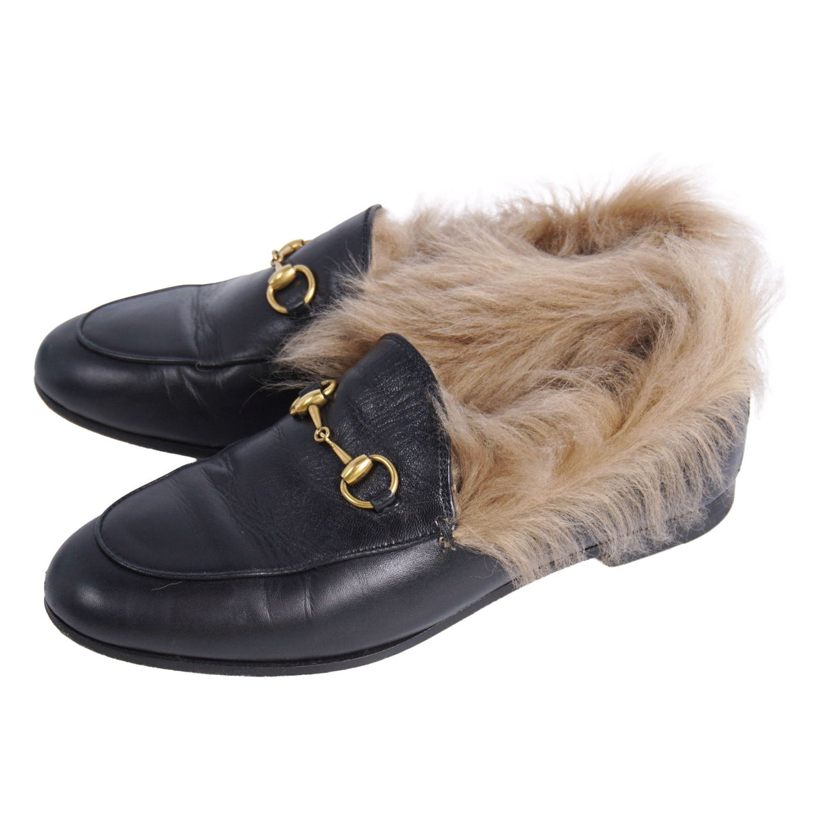 Gucci Loafers Moccasins Horsebit Fur Shoes Leather Black — view 2