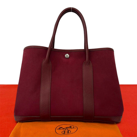 Hermes Garden Party PM Toile Officier Buffalo Handbag Rouge Imperial