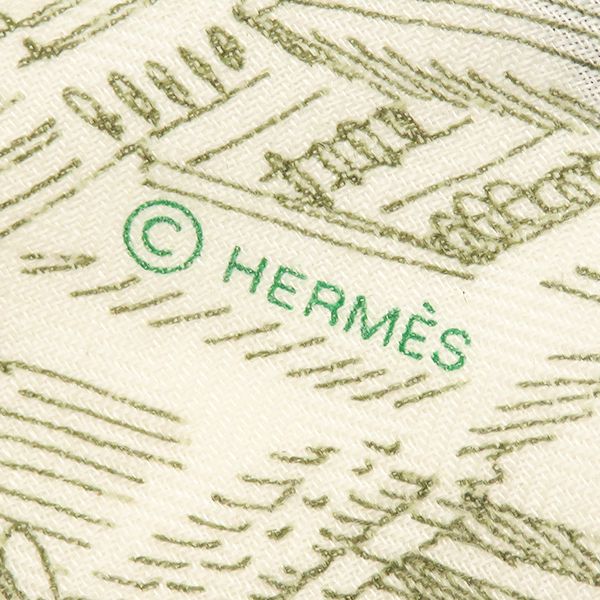 Hermes Shawl Carre 140 Geant Cashmere Silk White Vert Vif Khaki Nouvelle Cite — view 4