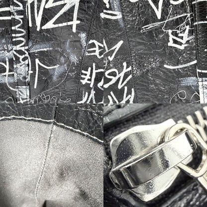 Balenciaga 2-Way Barbes Graffiti Tote Bag Shoulder Crossbody Leather Black White — view 6