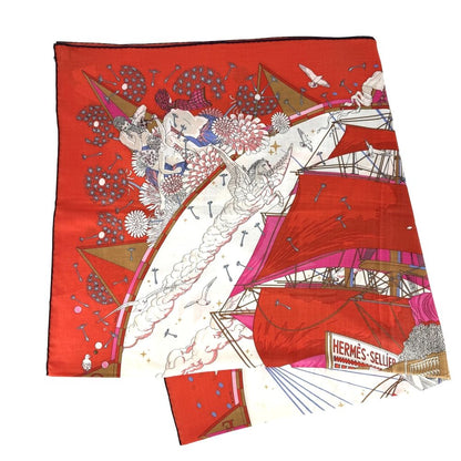 Hermes Scarf Carre 140 Flagship Geant Items Cashmere Silk Red White