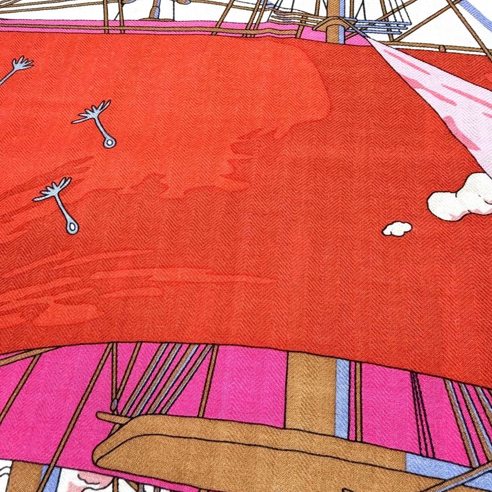 Hermes Scarf Carre 140 Flagship Geant Items Cashmere Silk Red White — view 4