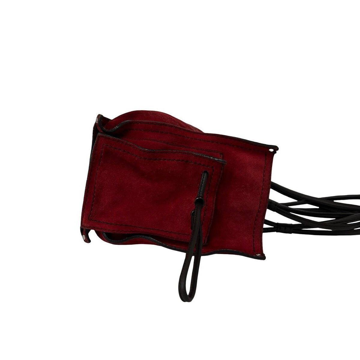 Loewe Logo Stitch Suede Leather Tote Shoulder Bag Red — view 6