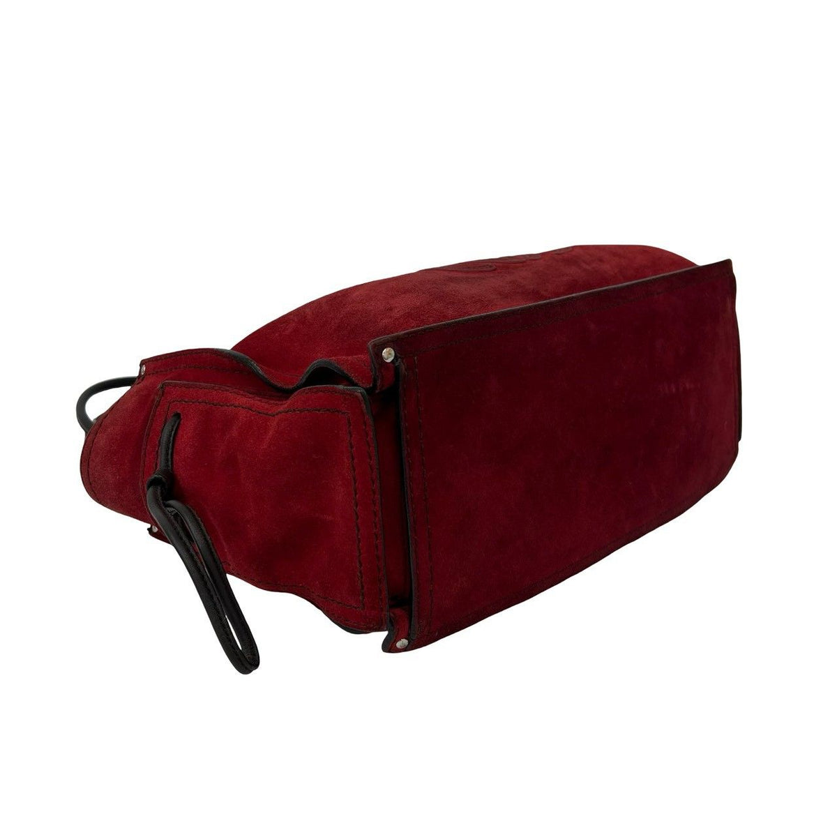 Loewe Logo Stitch Suede Leather Tote Shoulder Bag Red — view 7
