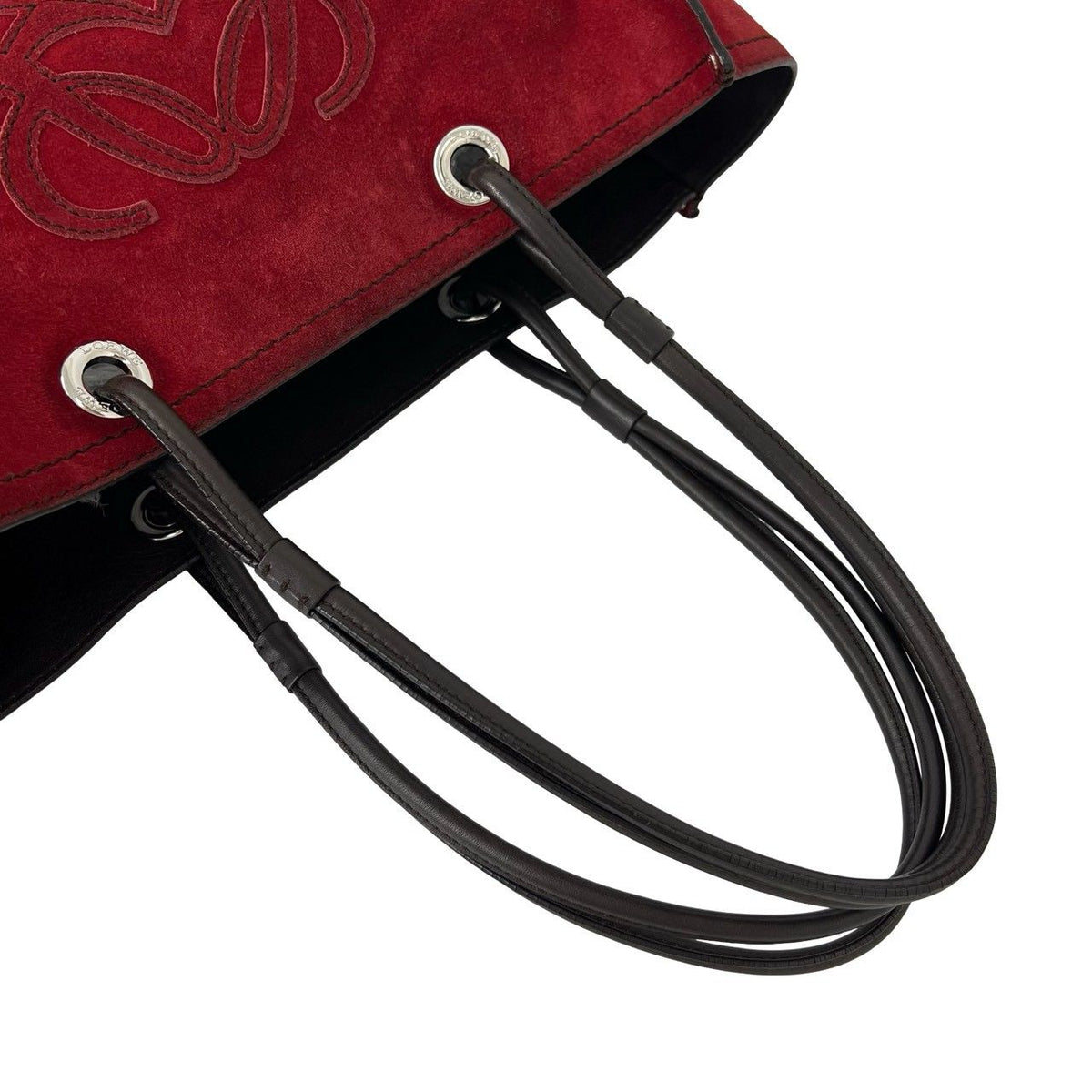 Loewe Logo Stitch Suede Leather Tote Shoulder Bag Red — view 4