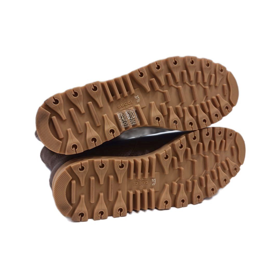 Gucci Interlocking G Shearling Boots Short Leather Fur Brown — view 5