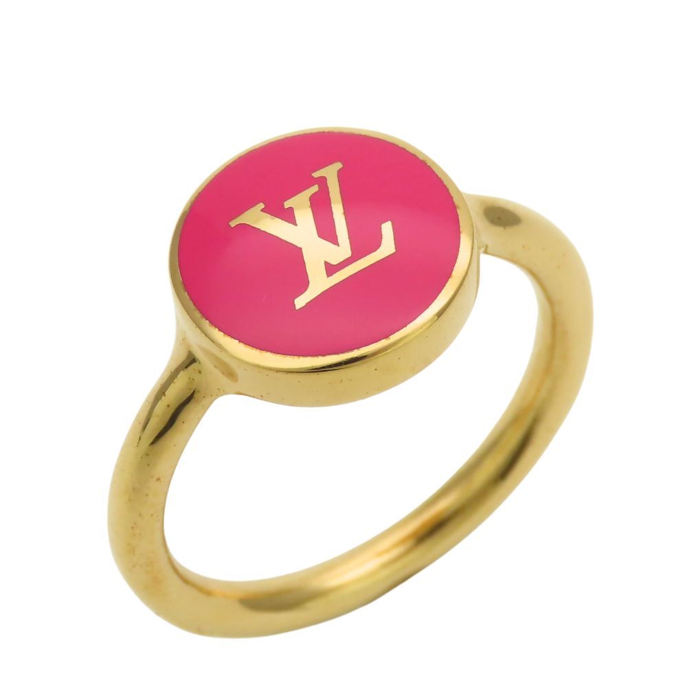 Louis Vuitton Ring L Metal Gold Pink LV Logo
