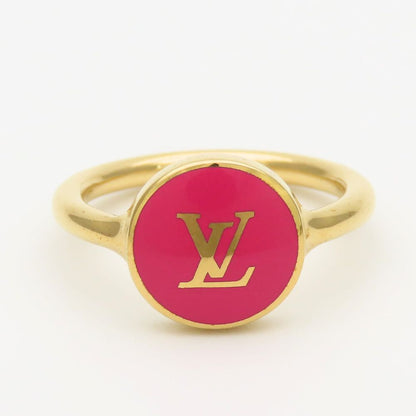 Louis Vuitton Ring L Metal Gold Pink LV Logo — view 2