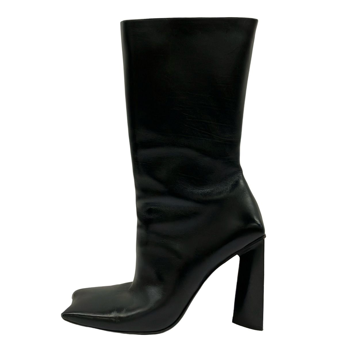 Balenciaga Long Boots Black Square Toe Asymmetric Design Leather
