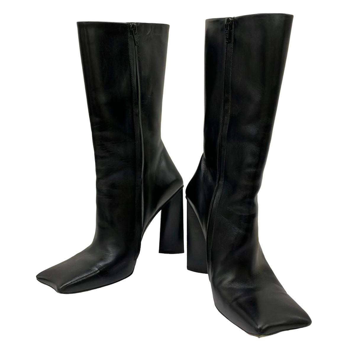 Balenciaga Long Boots Black Square Toe Asymmetric Design Leather — view 2