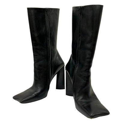 Balenciaga Long Boots Black Square Toe Asymmetric Design Leather — view 2