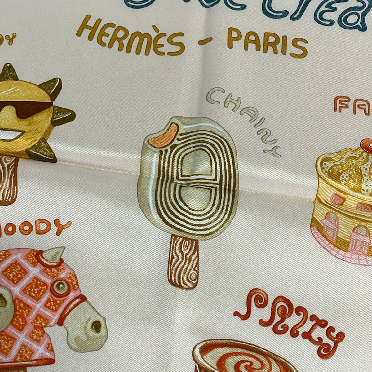 Hermes Scarf Carre 70 Ivory Orange Multi Funny Ice Cream — view 4