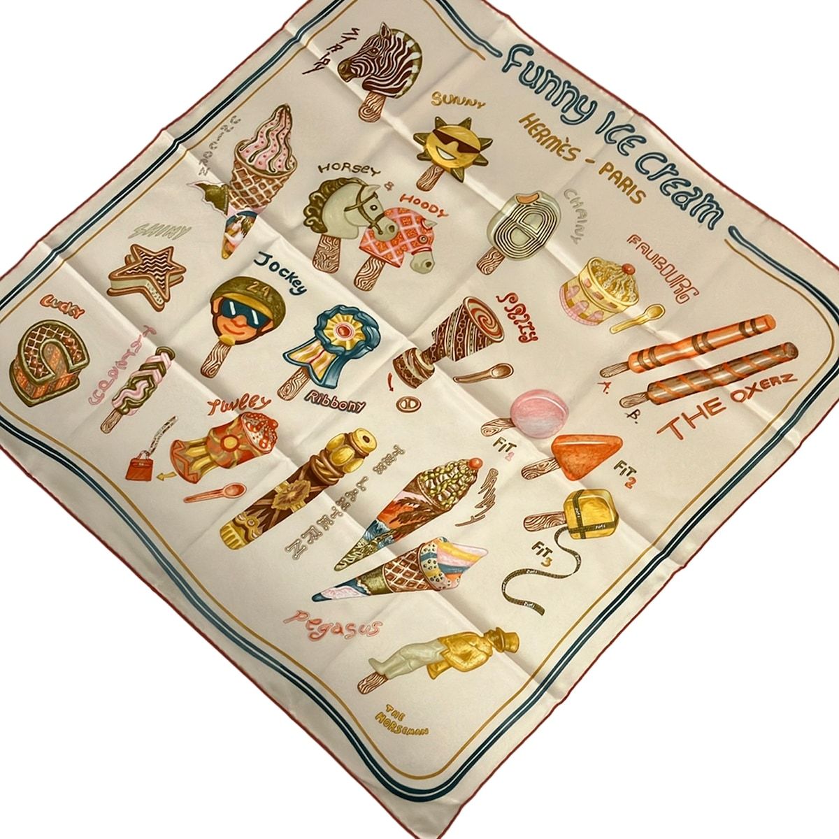 Hermes Scarf Carre 70 Ivory Orange Multi Funny Ice Cream