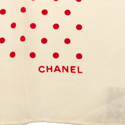 Chanel CC Logo Dot Pattern Scarf Ivory Red Silk — view 4