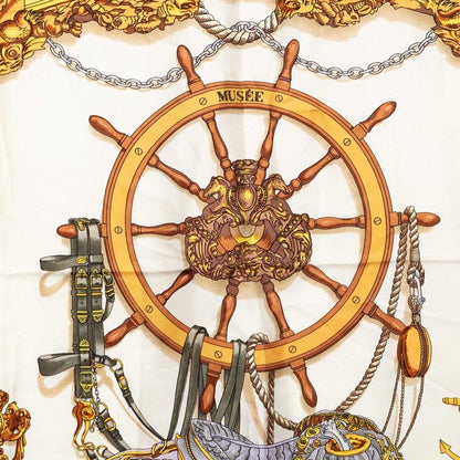 Hermes Carre 90 Museum Musee Scarf Blue Ivory Silk — view 2