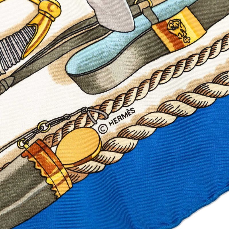 Hermes Carre 90 Museum Musee Scarf Blue Ivory Silk — view 5