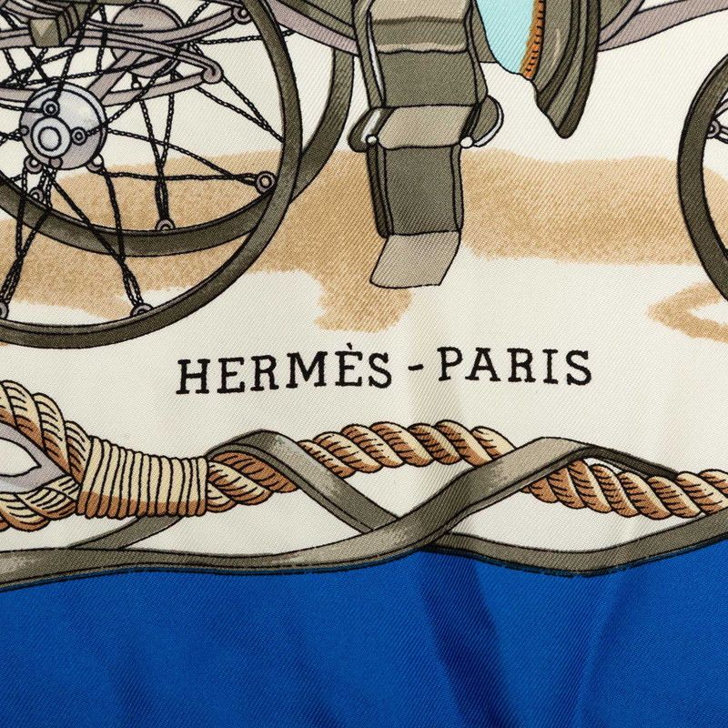 Hermes Carre 90 Museum Musee Scarf Blue Ivory Silk — view 4