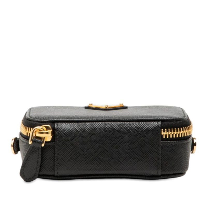 Prada Chain Shoulder Bag Mini Pochette Black Gold Saffiano Leather — view 3