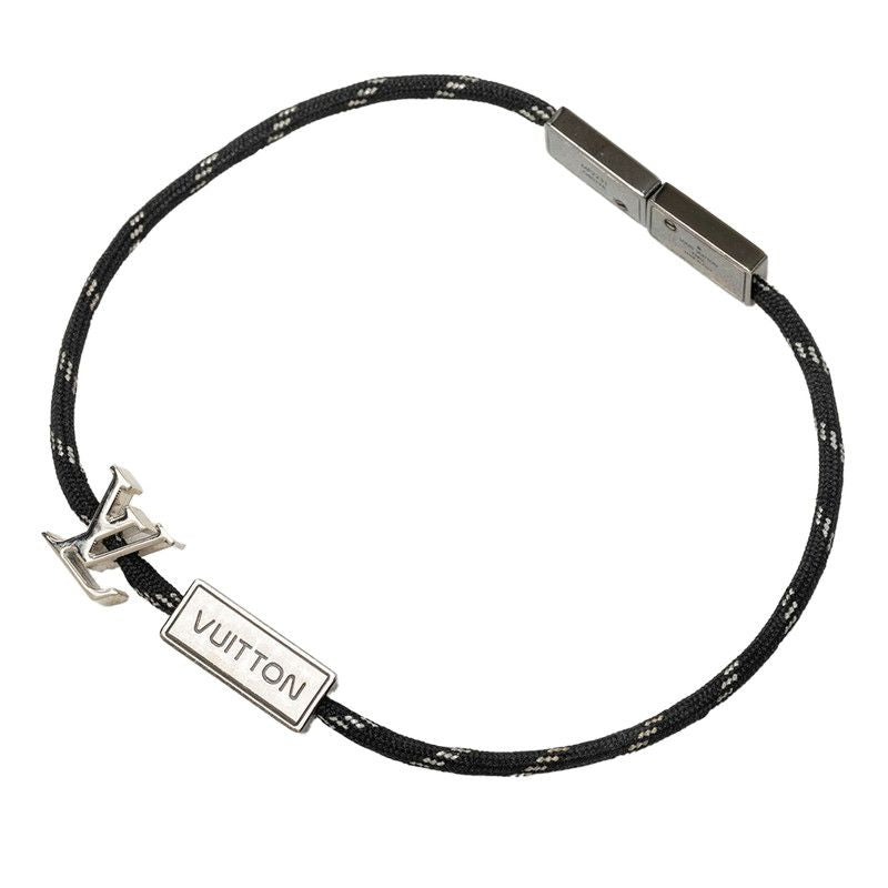 Louis Vuitton Bracelet LV Satellite Logo Plate Silver Black Nylon Metal