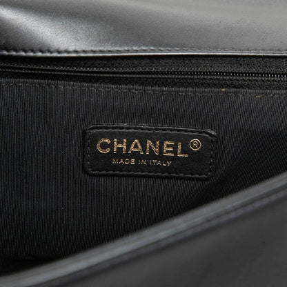 Chanel CC Logo Boy 28 Chain Shoulder Bag Black Gold Lambskin — view 5