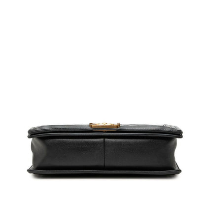 Chanel CC Logo Boy 28 Chain Shoulder Bag Black Gold Lambskin — view 3