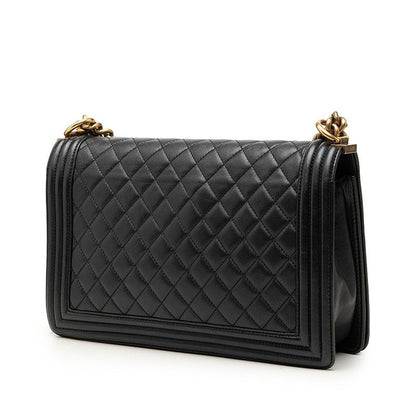Chanel CC Logo Boy 28 Chain Shoulder Bag Black Gold Lambskin — view 2