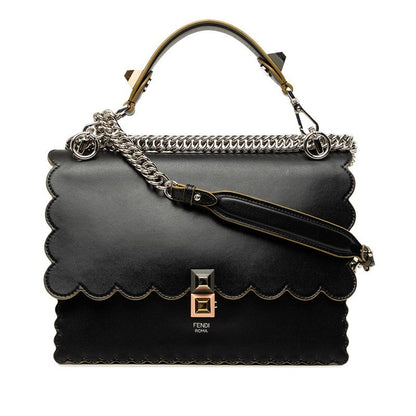 Fendi Canai Chain Shoulder Bag Black Leather
