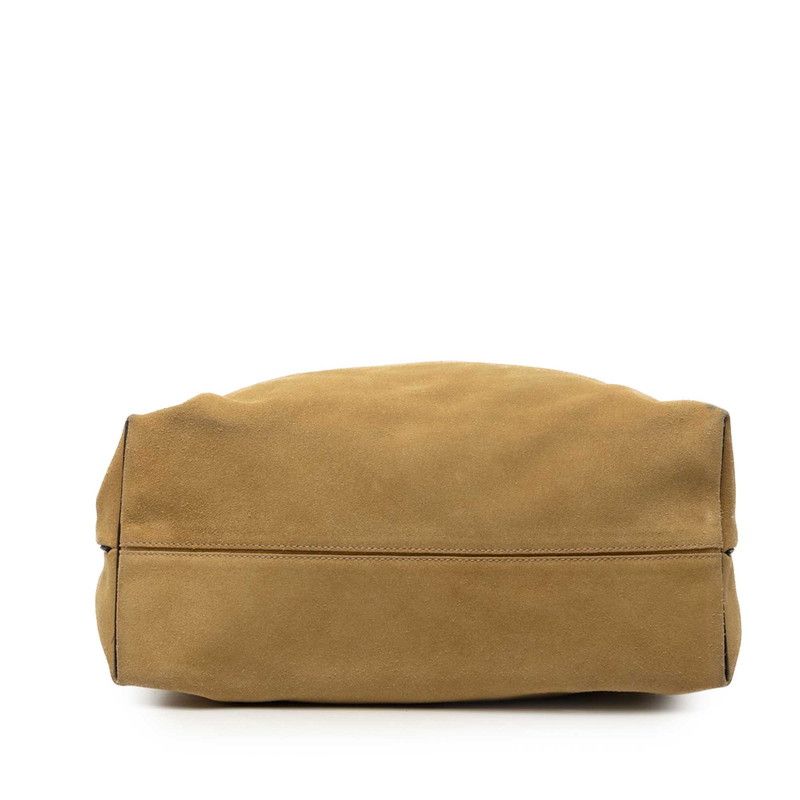 Loewe Anagram Flamenco Tote Shoulder Bag Drawstring Beige Brown Suede — view 3