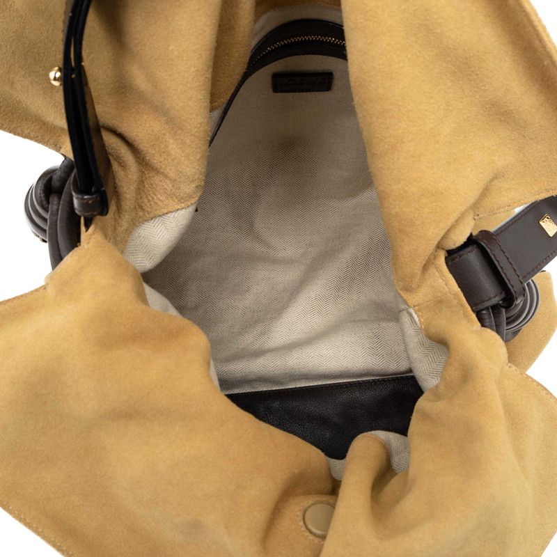 Loewe Anagram Flamenco Tote Shoulder Bag Drawstring Beige Brown Suede — view 4