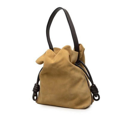 Loewe Anagram Flamenco Tote Shoulder Bag Drawstring Beige Brown Suede — view 2