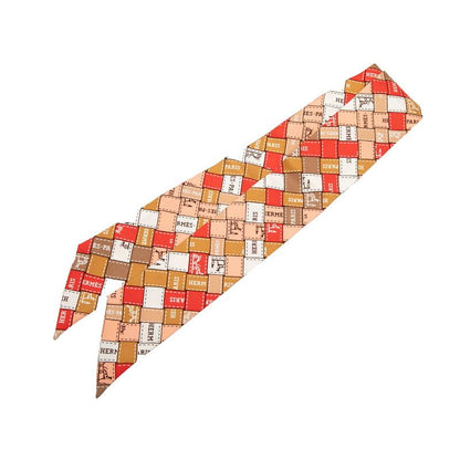Hermes Twilly Bolduc Check Au Carre Scarf Red Multicolor Silk
