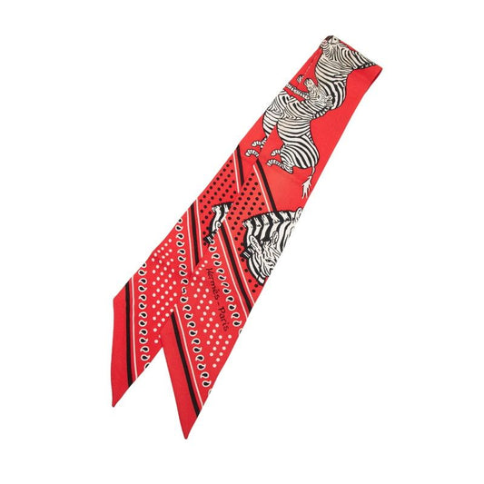 Hermes Twilly Zebra Bandana Scarf Red Black White Silk