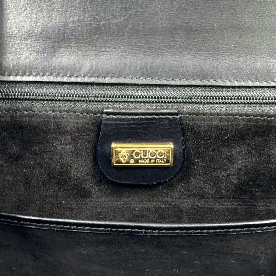 Gucci Bamboo Shoulder Strap Included Leather Brown Black Handbag Gold — view 4