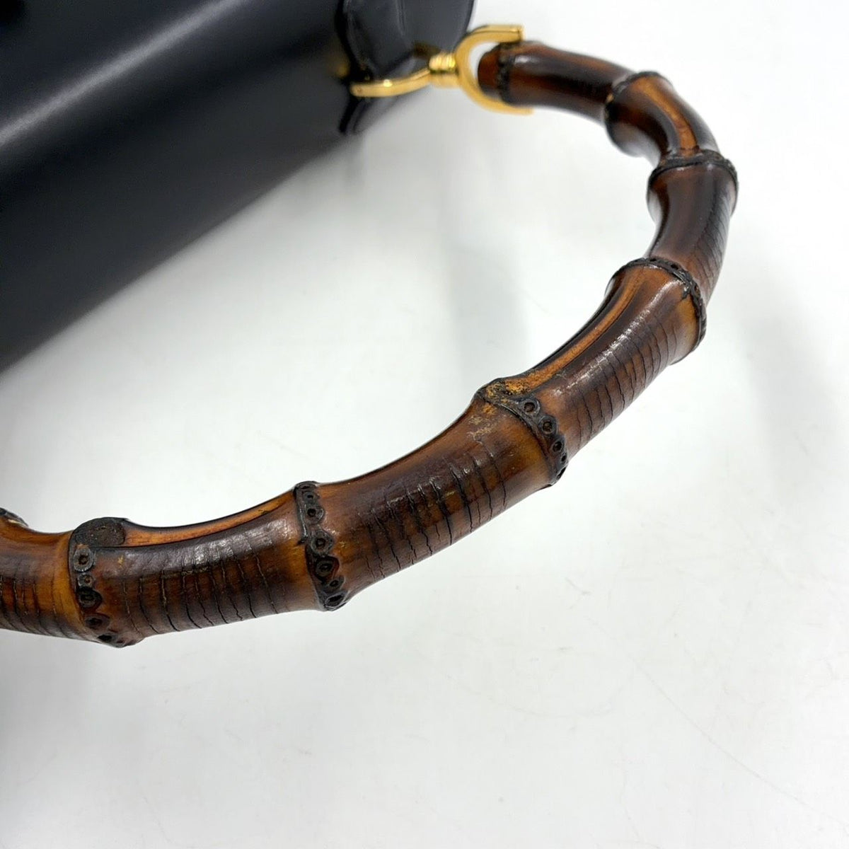 Gucci Bamboo Shoulder Strap Included Leather Brown Black Handbag Gold — view 8