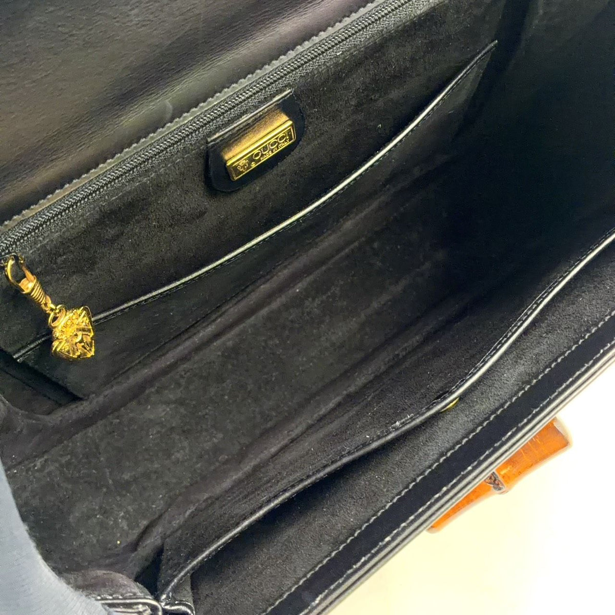 Gucci Bamboo Shoulder Strap Included Leather Brown Black Handbag Gold — view 3