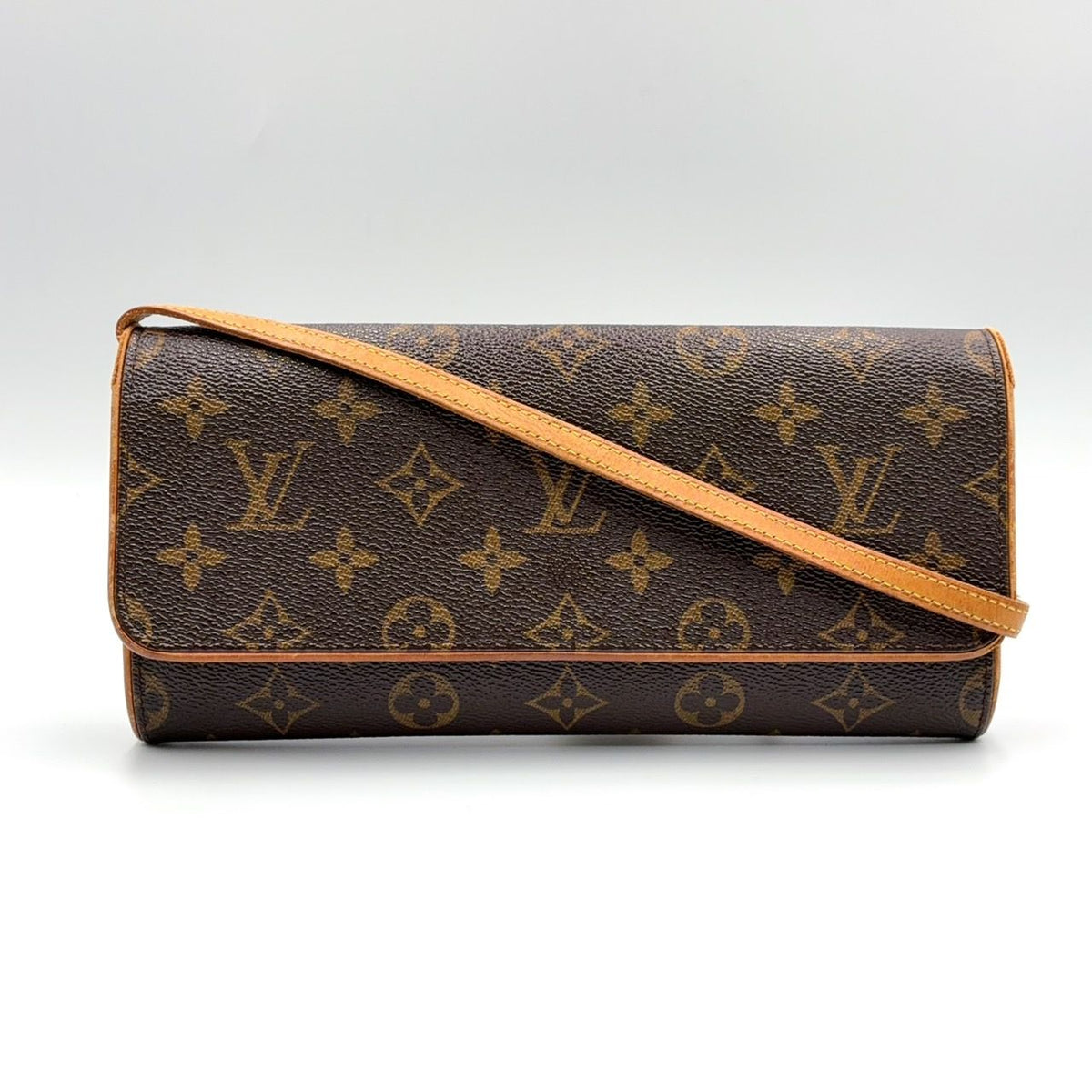 Louis Vuitton Pochette Twin GM Monogram Leather Brown Shoulder Bag Gold