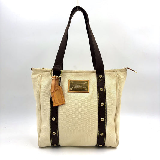 Louis Vuitton Cabas MM Antigua Ecru Canvas Ivory Brown Tote Bag Gold