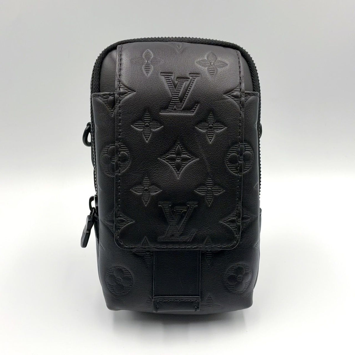Louis Vuitton Double Phone Pouch Leather Black Shoulder Bag