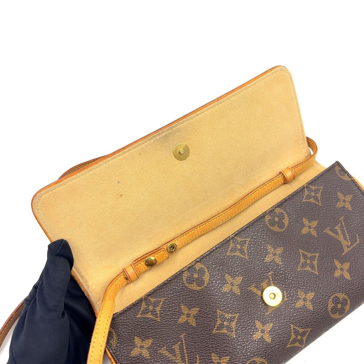 Louis Vuitton Pochette Twin GM Monogram Leather Brown Shoulder Bag Gold — view 7