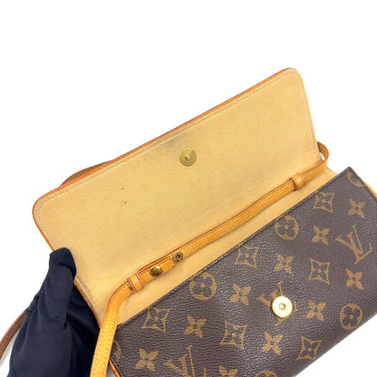 Louis Vuitton Pochette Twin GM Monogram Leather Brown Shoulder Bag Gold — view 7