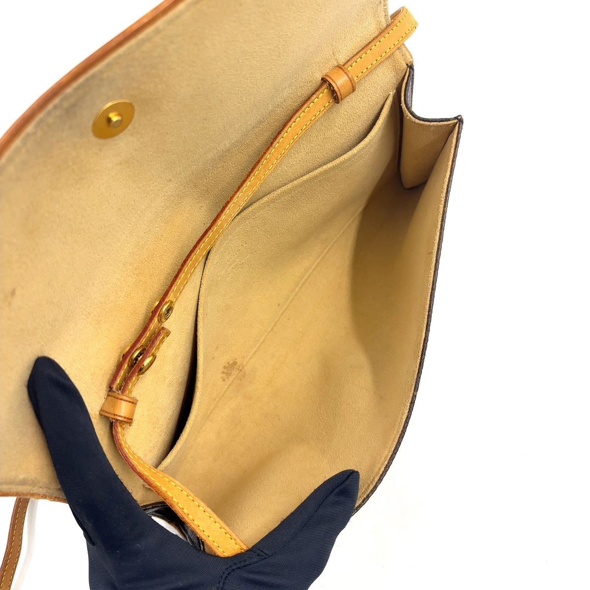 Louis Vuitton Pochette Twin GM Monogram Leather Brown Shoulder Bag Gold — view 3