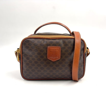 Celine Macadam Pattern Leather Brown Shoulder Bag Gold