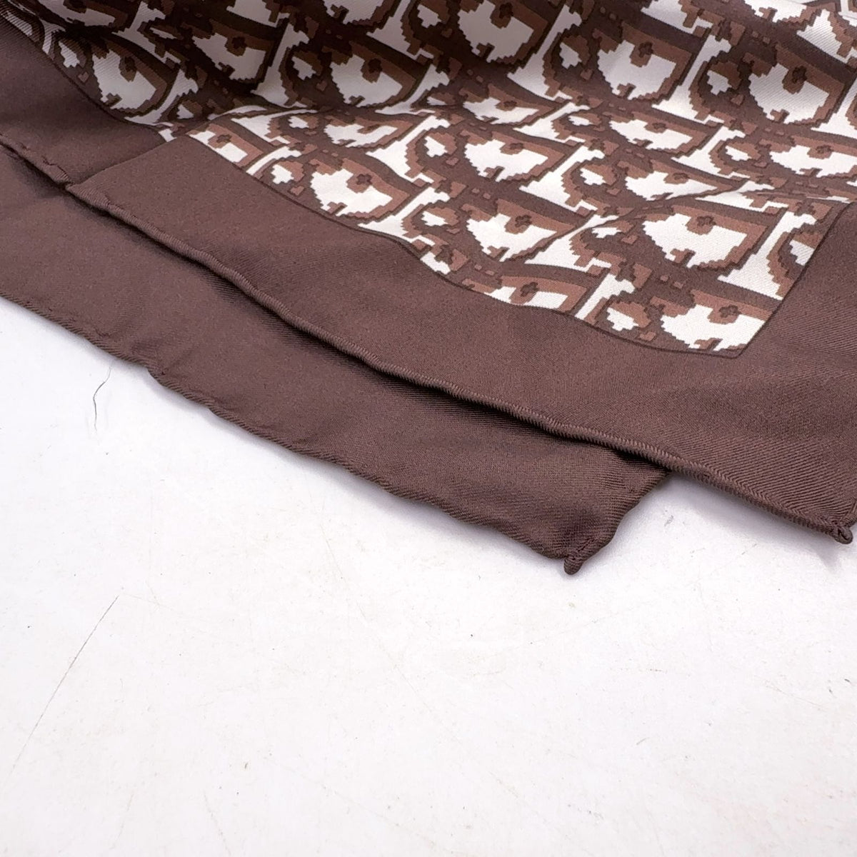 Dior Trotter Pattern Silk Brown Scarf — view 5